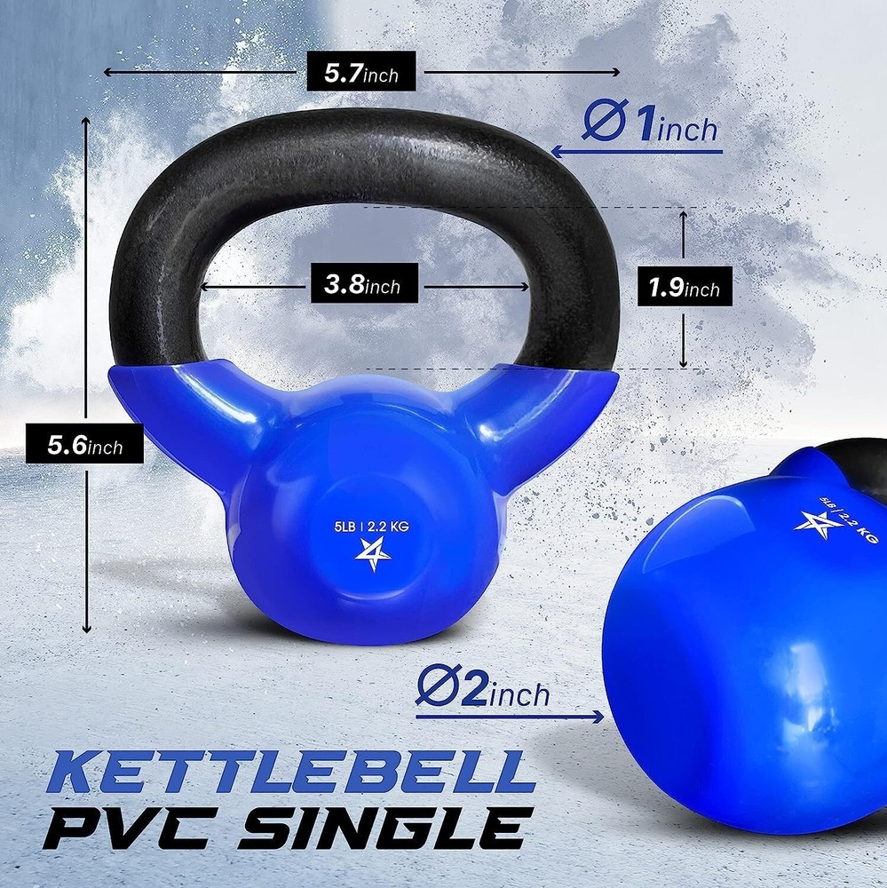 Single Kettlebell Vinyl Coated Cast Iron Kettlebell Strength Training, Dark Blue