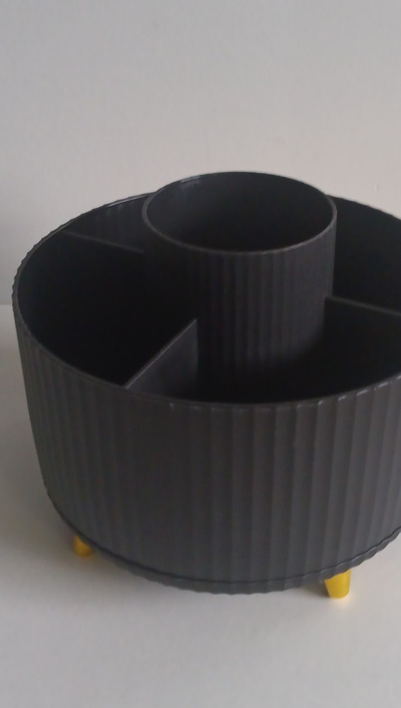 Black Plastic Multi-Compartment Desktop Organizer with Gold Feet Compartments