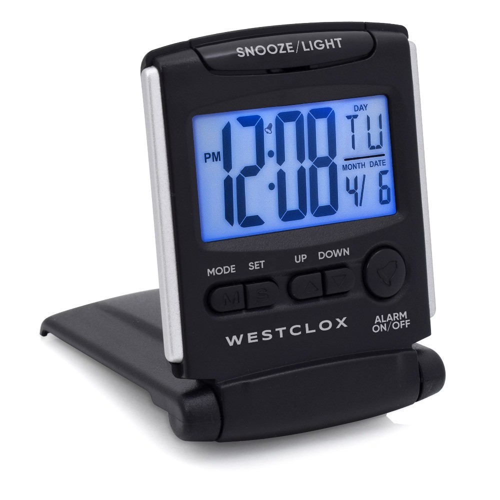 Foldable Digital Travel Alarm Clock Large LCD Display Black and Silver
