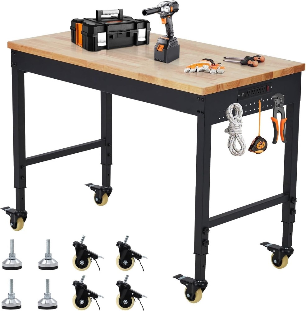 60'' Adjustable Work Bench Heavy Duty Work Table for Workshop Garage 2000 Lbs