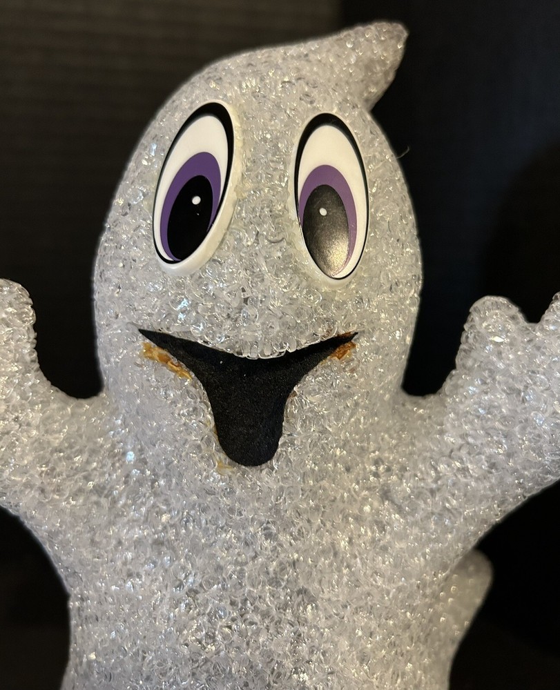Set Of 2 Halloween Ghost Melted Popcorn Plastic Working Light White 10" **READ