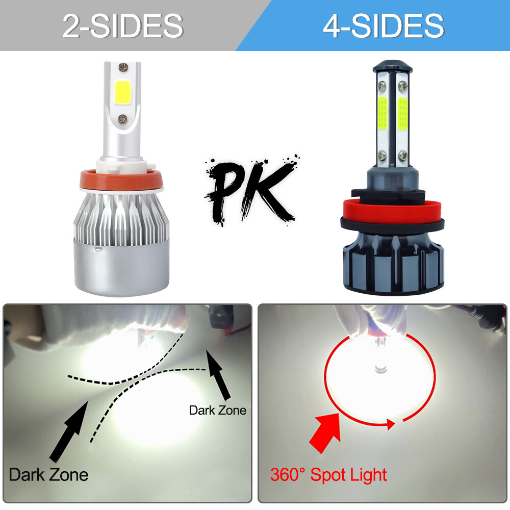 4-Sides H11 LED Headlight Kit Low Beam Bulb Super Bright 6500K White 1000000LM