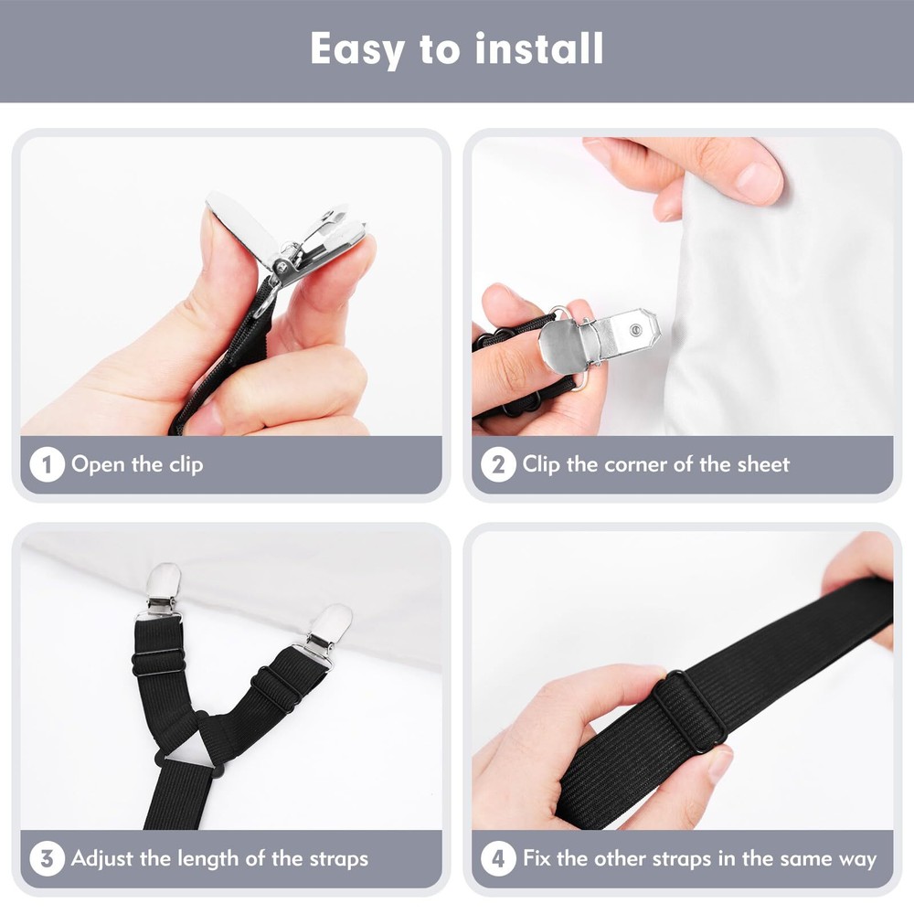 Bed Sheet Straps Adjustable Fitted Sheet Clips Keeping Sheets Place Heavy Duty