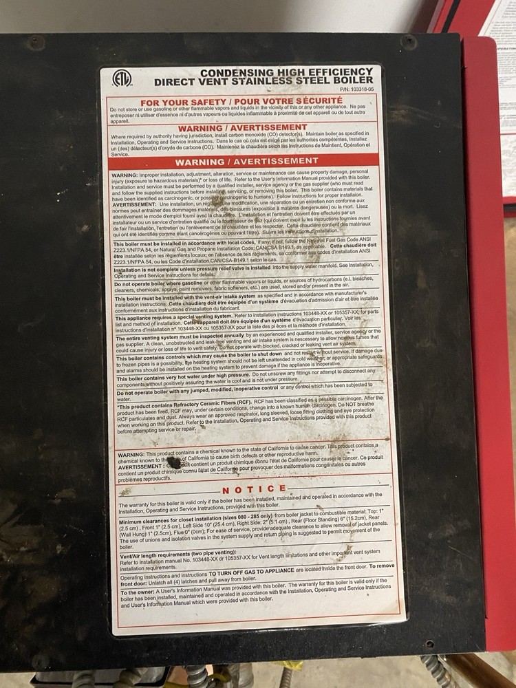 CROWN Phantom Velocity PHNTM210 Condensing Boiler - 95.0% AFUE - Slightly Used