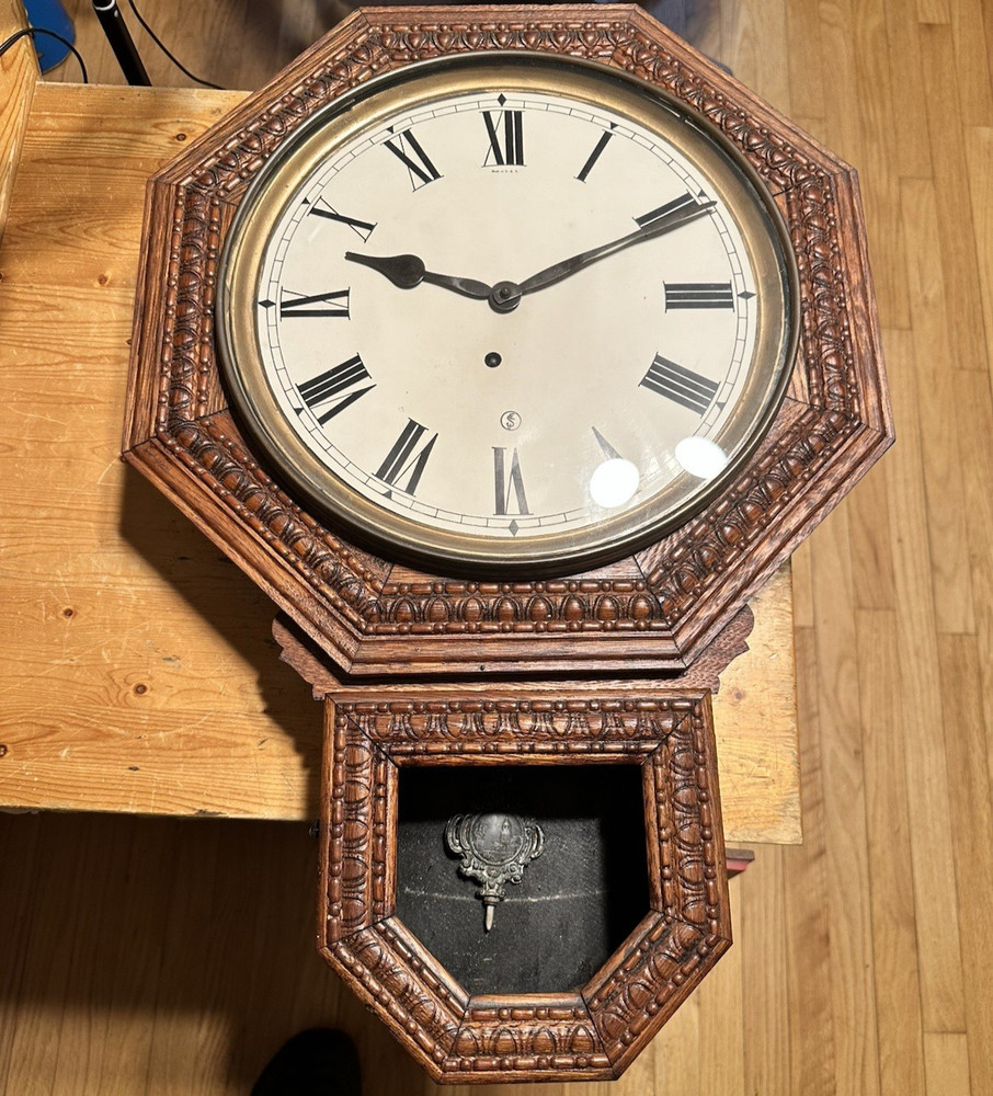 Octagonal Seth Thomas Clock Regulator B - Quarter-Sawn- 1881-1901 - Rare