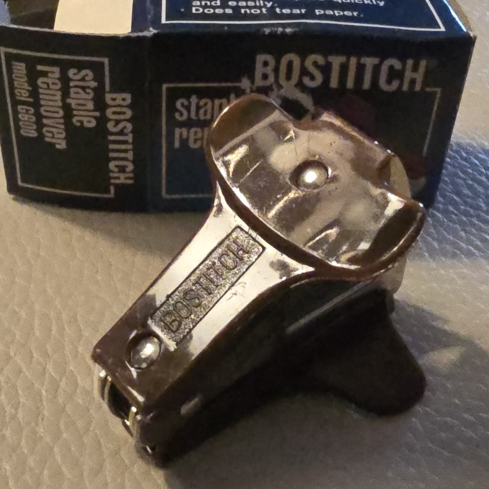 Vintage Bakelite Bostitch Staple Puller Remover Brown Marbled Swirl W/Box MCM