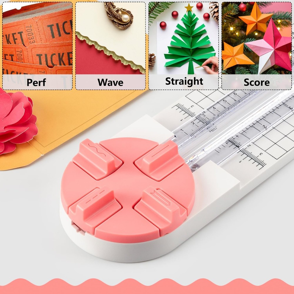 Pink Paper Cutter 4-in-1 Trimmer Multi-Function Scrapbooking Tool with Straight
