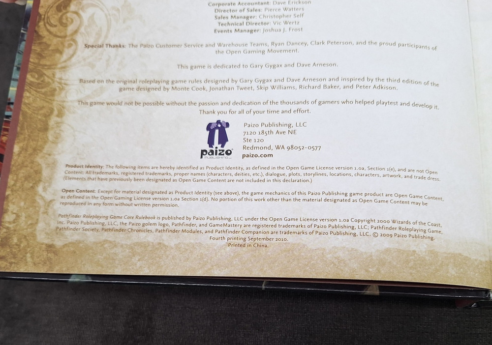 Pathfinder 4th Print Core Rulebook Hardcover