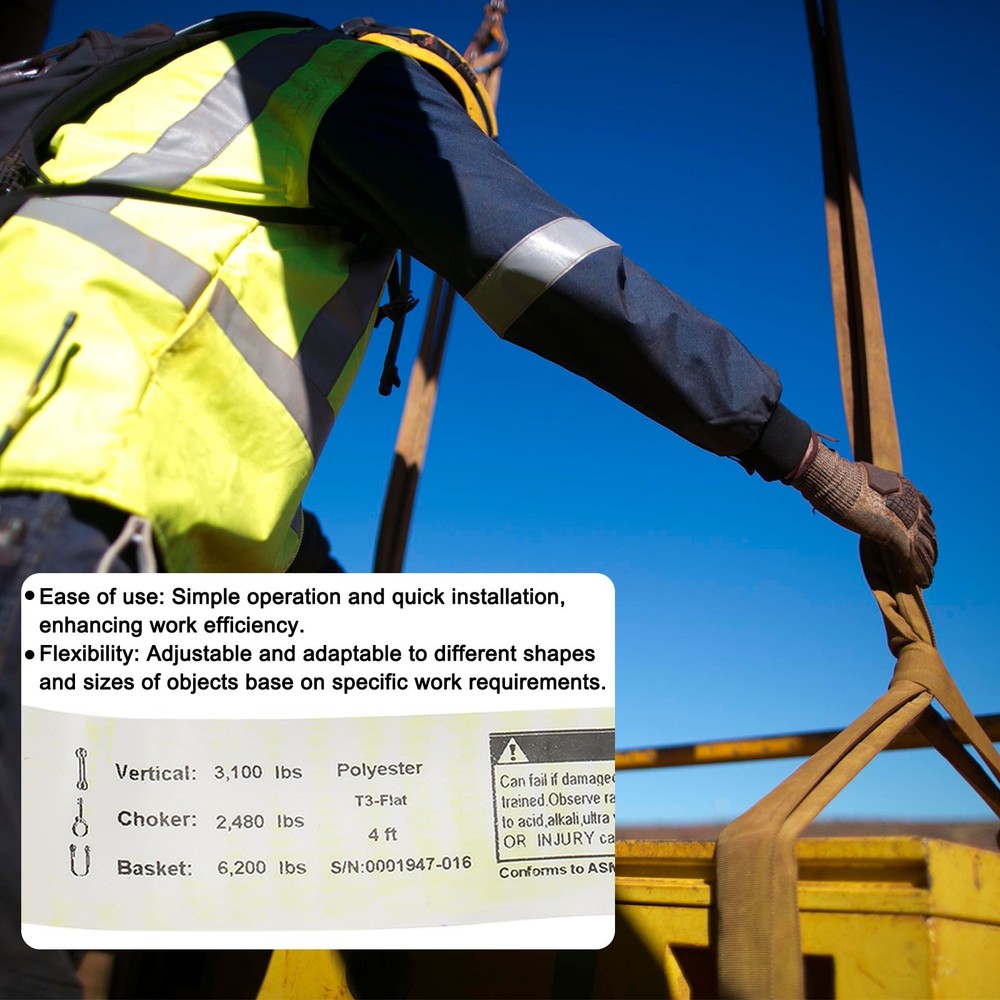 2-Ply 1"x2' Lift Strap 3100lbs Polyester Tie Down Web Straps Yellow