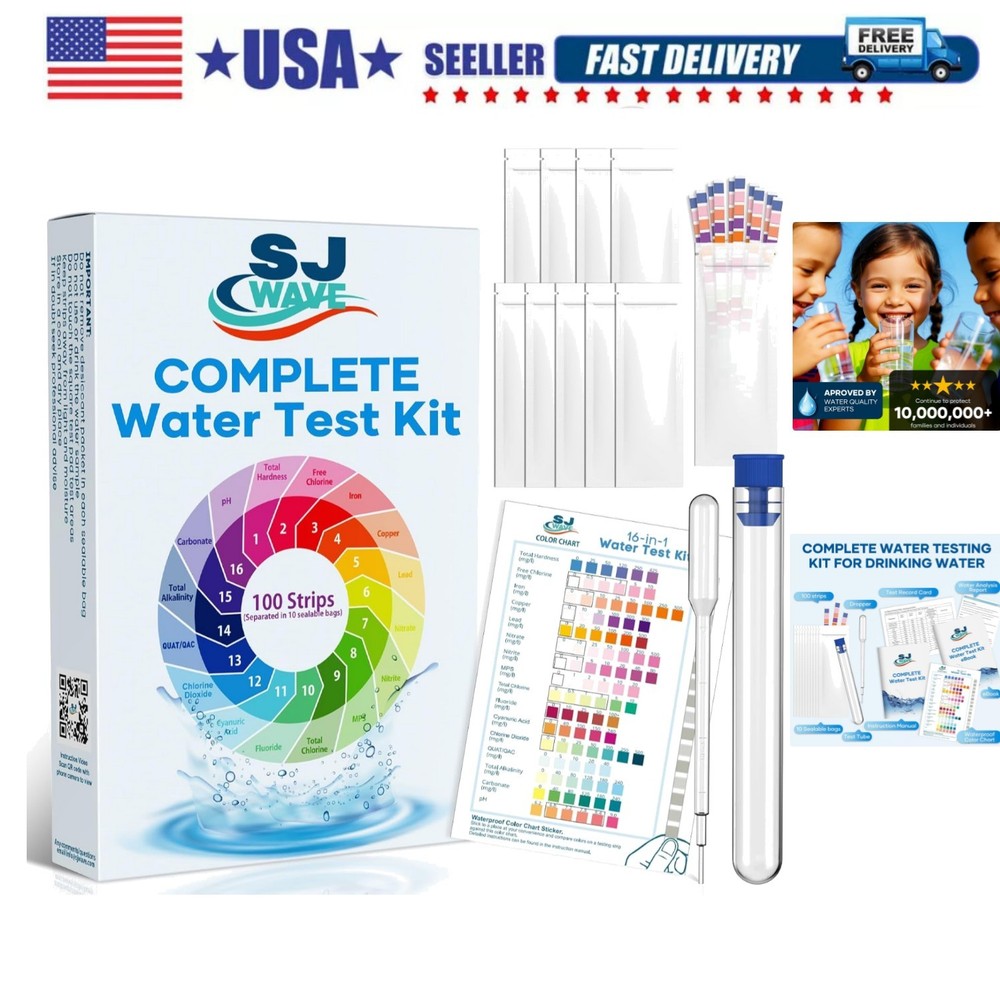 16 in 1 Drinking Water Testing Kits - 100 Strips 10 Strips Per Pouch Water Te...