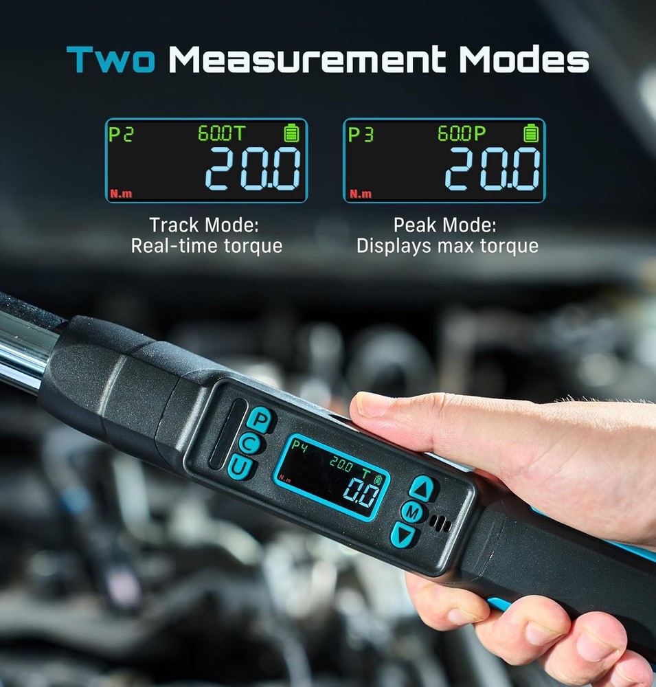 Versatile 3/8" Digital Torque Wrench with Multi-Unit Display & Protective Case