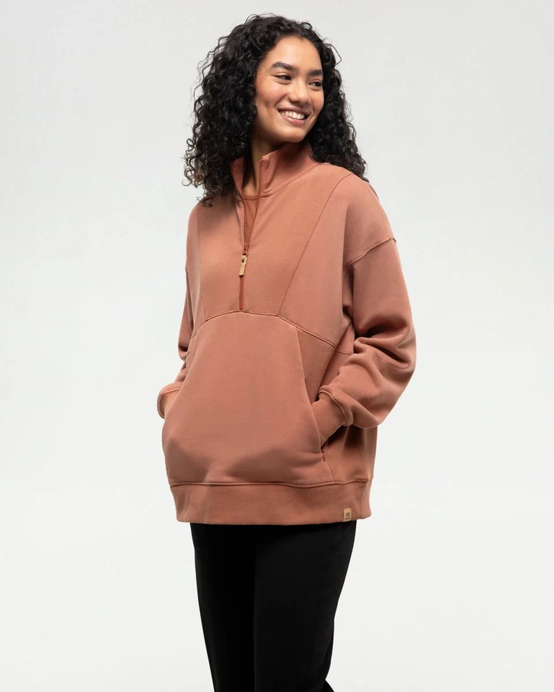 All in Motion Womens Quarter Zip Sweater Brown Plus Size 4X Cozy Pullover