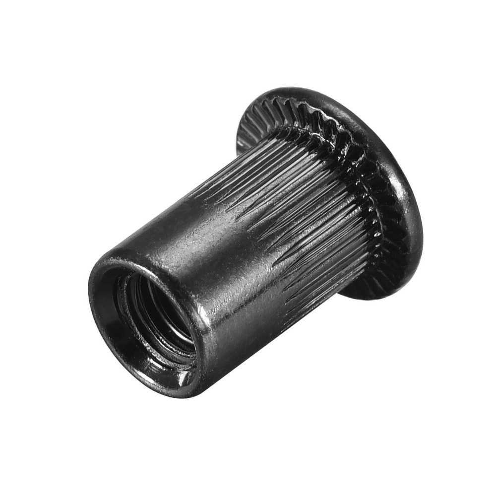M6 Rivet Nuts Carbon Steel Knurled Flat Head Threaded Insert Nut Black 50Pcs