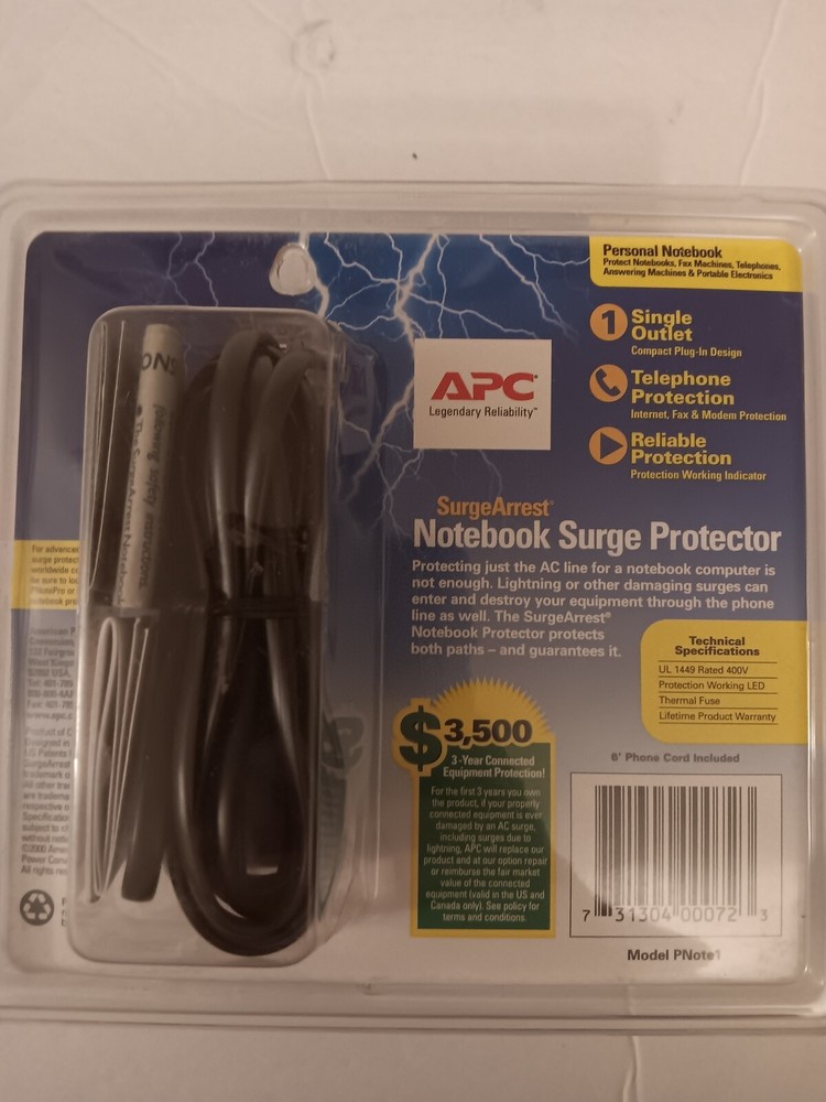 APC SurgeArrest Notebook / Laptop / Chromebook Surge Protector PNote1 Sealed