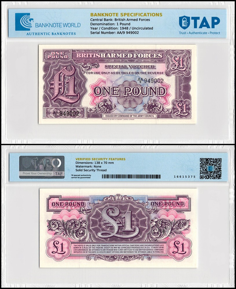 Great Britain 1 Pound, 1948 ND, P-M22a, UNC, Authenticated Banknote