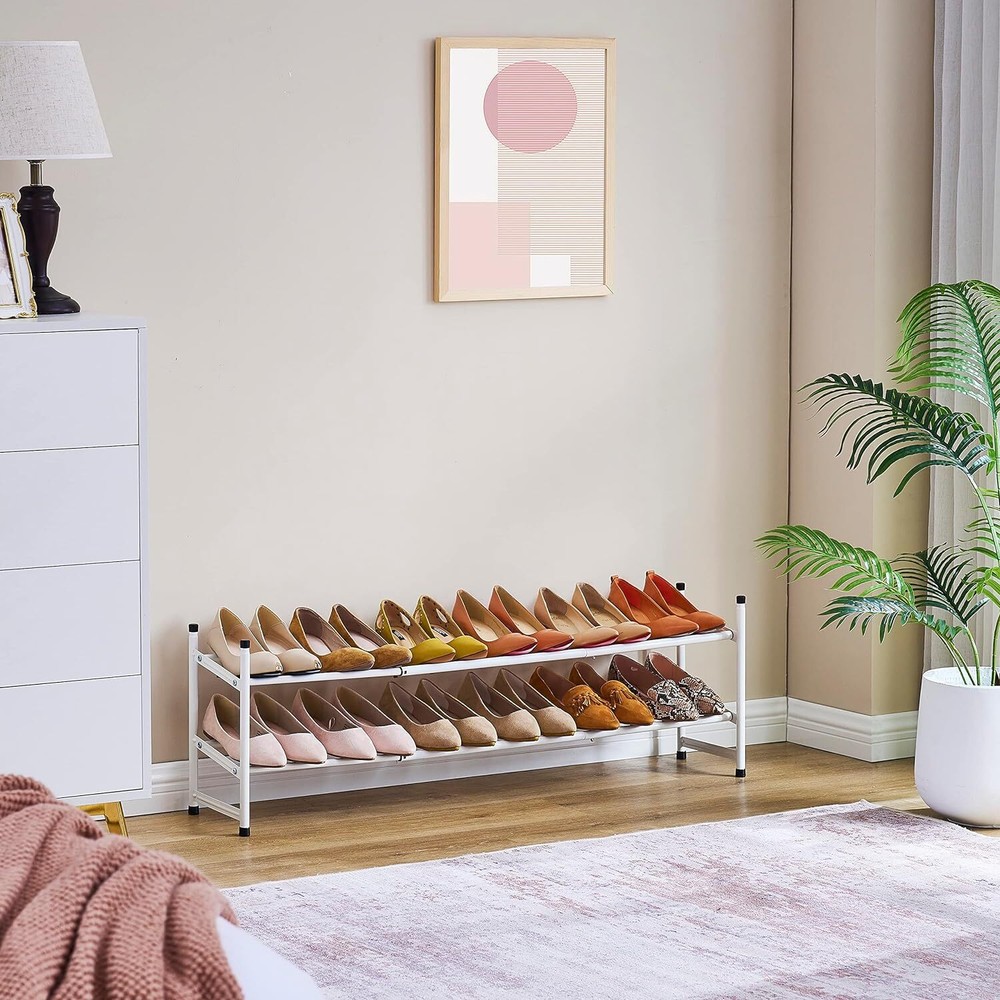 Tajsoon Expandable Shoe Rack Organizer, 2 Tier Adjustable & 2 Tier, White
