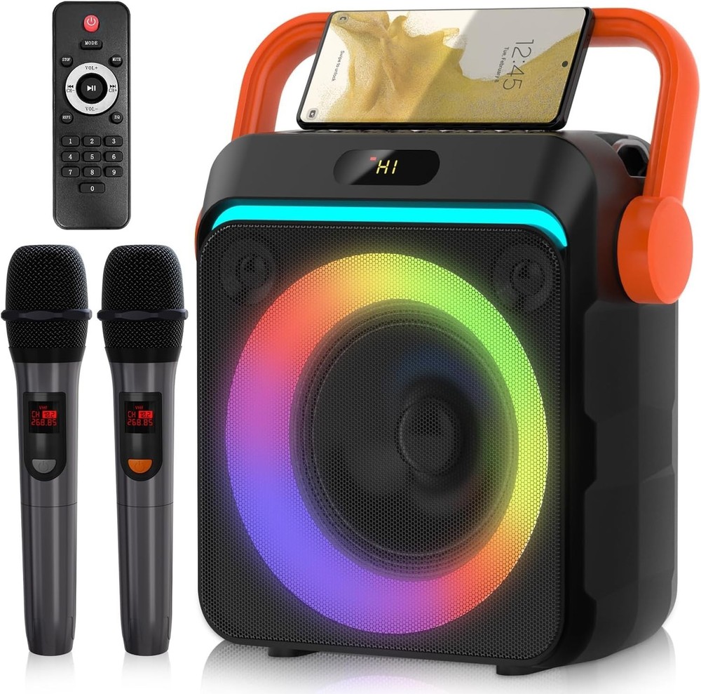 Karaoke Machine with 2 Wireless Microphones Portable Bluetooth Karaoke Speaker