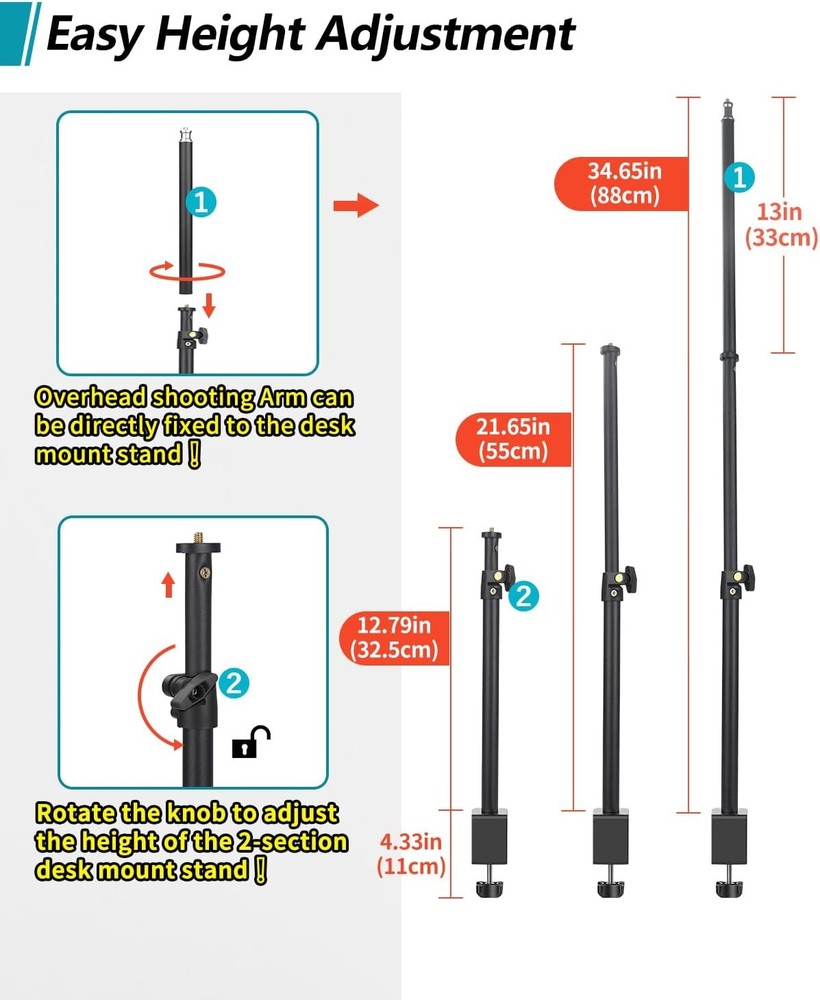 Overhead Camera Mount Desk Stand, Arm Clamp 1DFPGBL, Black