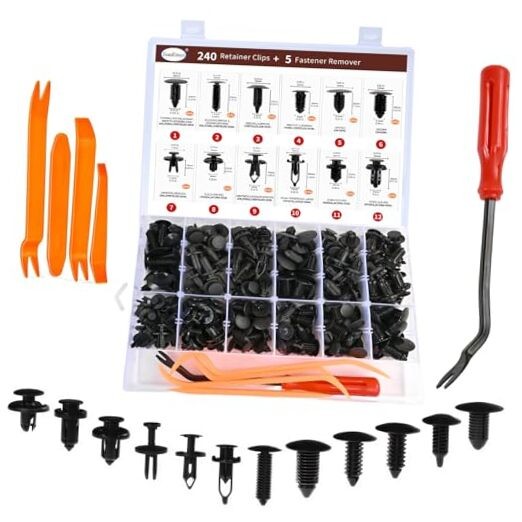 Car Bumper Retainer Clips Kit - Auto Plastic Rivets & Push Fasteners 240PCS