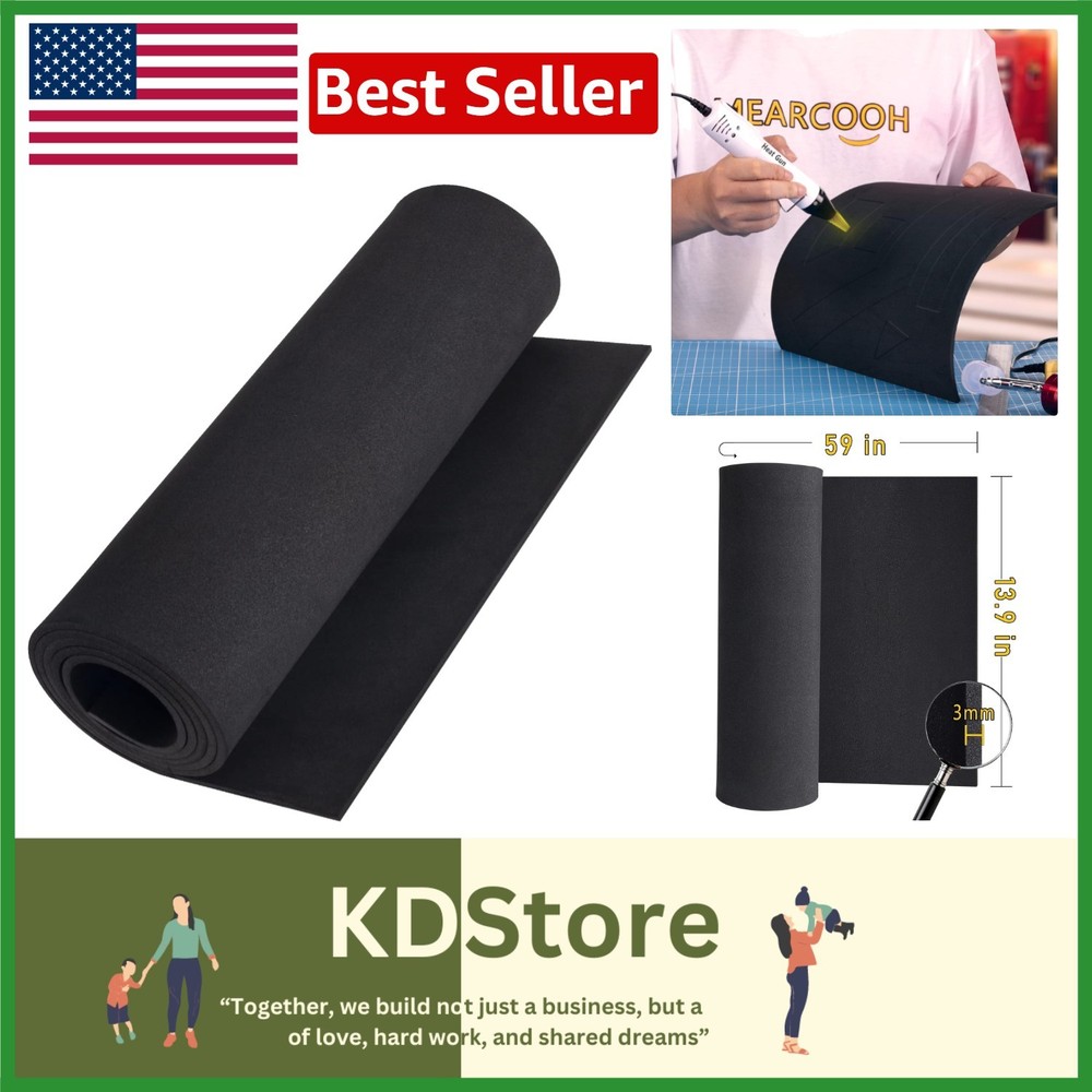 High Density Black EVA Foam Sheet 3mm Thin - 59" x 13.9" for Creative Crafts