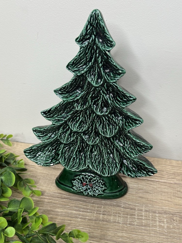 Vintage 9” Ceramic Hand Painted 3D Christmas Tree Shaped Dish Decor