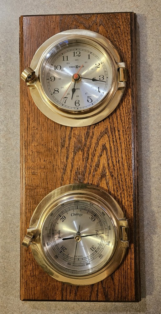 Howard Miller Nautical Clock and Barometer Oak Wall Mount Tested Working