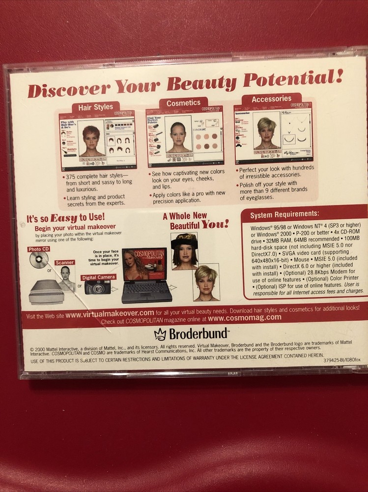 Cosmopolitan Virtual Makeover PC CD ROM Windows 95/98/NT B452