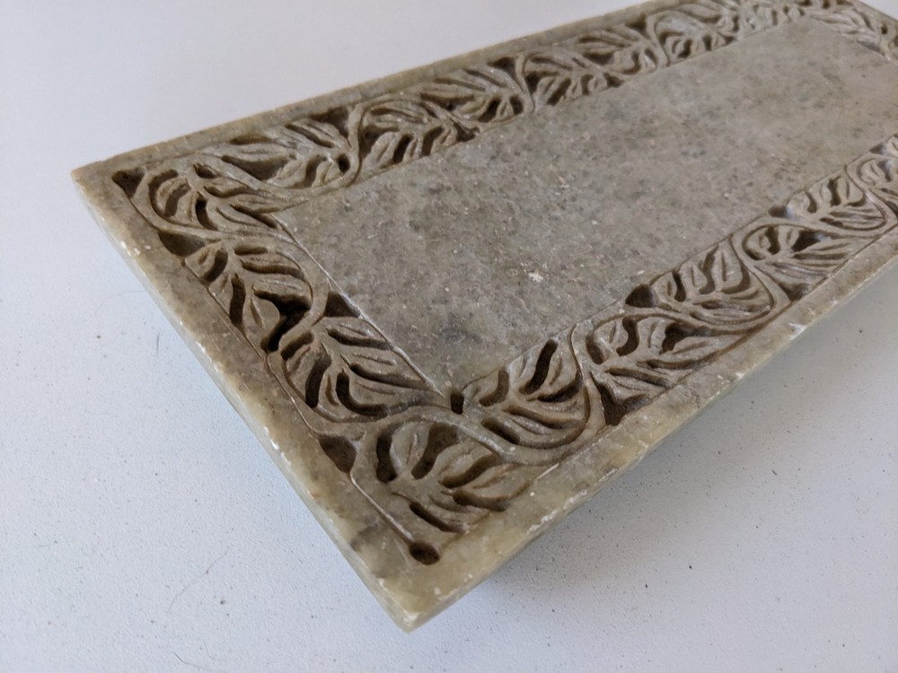 Natural stone carved Bath vanity Tray rectangular heavy piece 5" x 12"