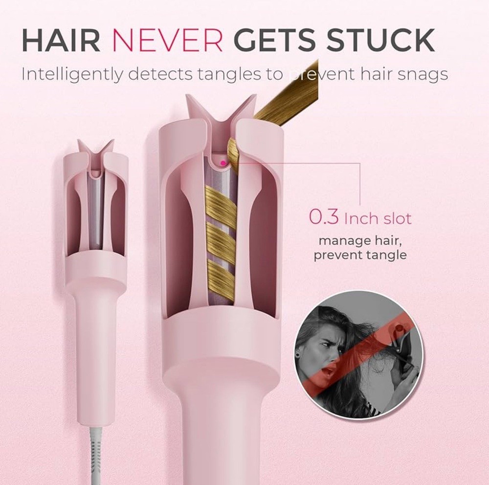 TYMO Automatic Rotating Curling Iron CURLPRO Beach Waves Curling Wand 1" Pink
