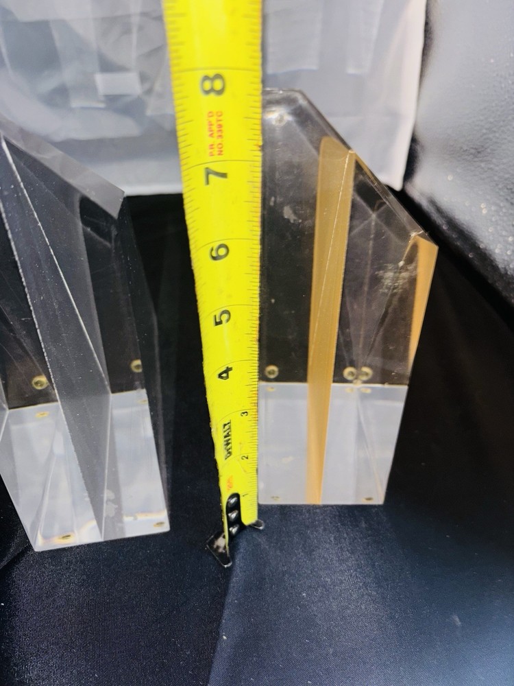 pair Of Acrylic Triangular geometric Bookend clear And Golden ￼