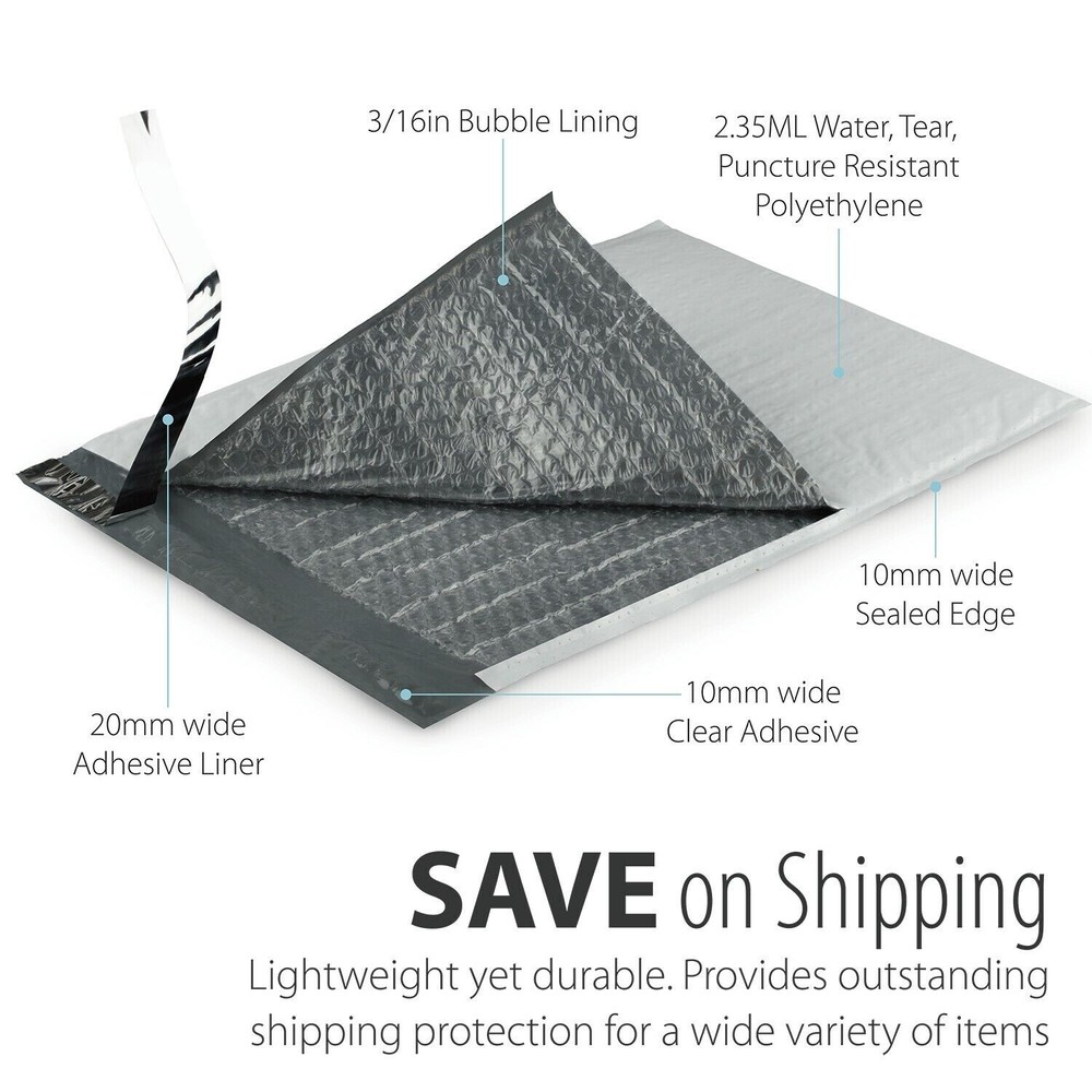 Fosmon [15 PACK] 12.5 x 16" (12 x 15" Usable size) Soft Shell Poly Bubble Mailer