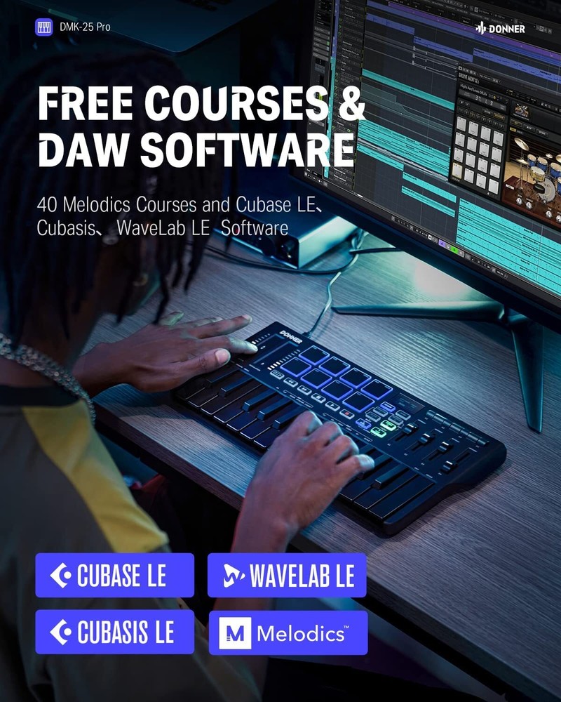 🎹 Donner DMK-25 Pro USB MIDI Keyboard Controller 4 DAW Software 40 Teach Course