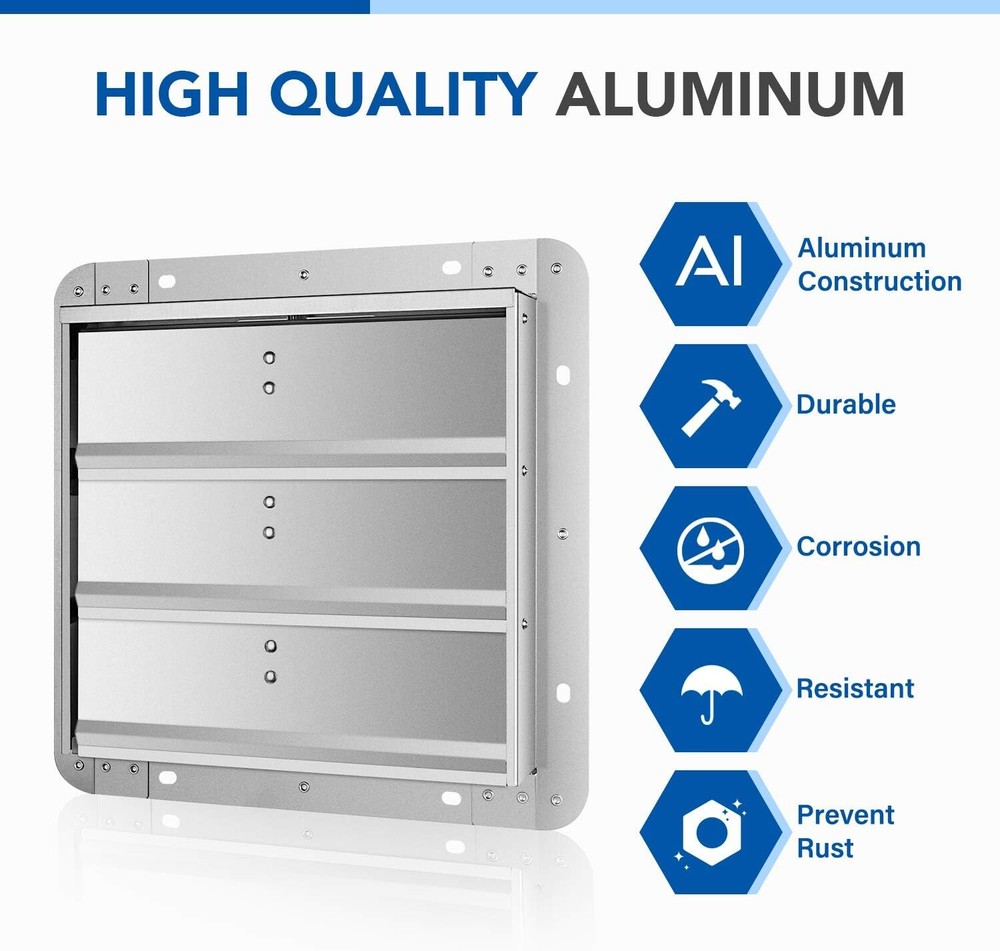 iPower 12"/14"/16"/18"/20'' Square Automatic Gravity Shutter Louver Vent, Silver