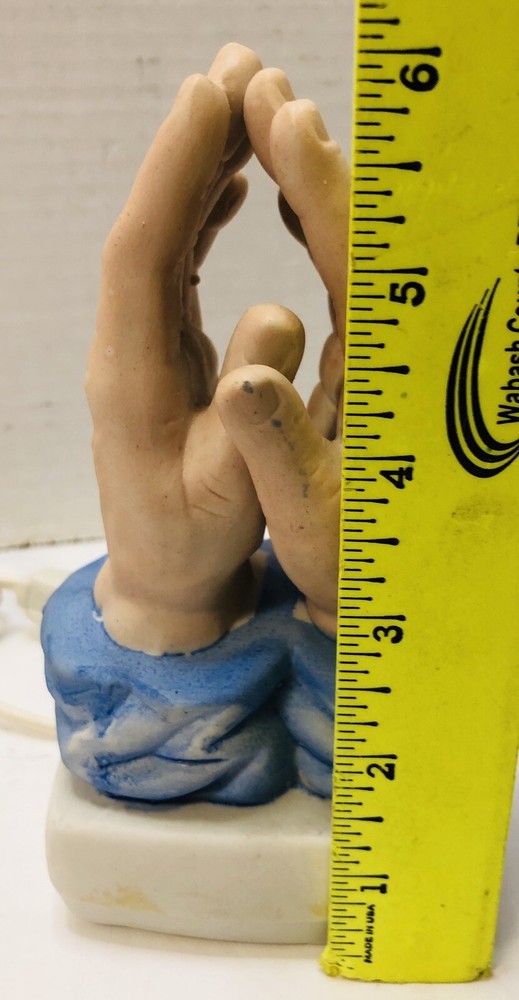 Vintage Praying Hands Painted Ceramic Night Light 6” H