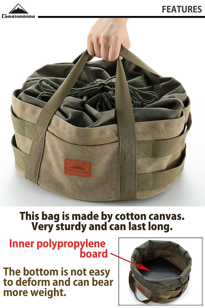 Carry Bag for 12-inch Dutch Oven Durable Canvas w/Handle Drawstring DO-32BK
