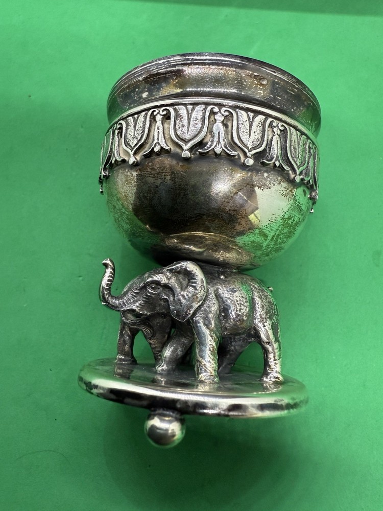 Antique Novelty Solid Silver 2 elephant Dish Bowl Mini Centerpiece Scrap 152.8gr