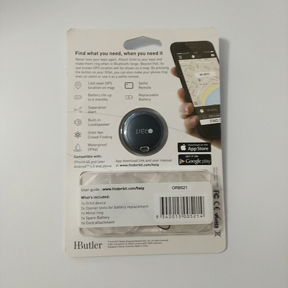 NEW Orbit ORB521 Bluetooth Tracker Key Finder Tracker Sealed Unopened NIP Black