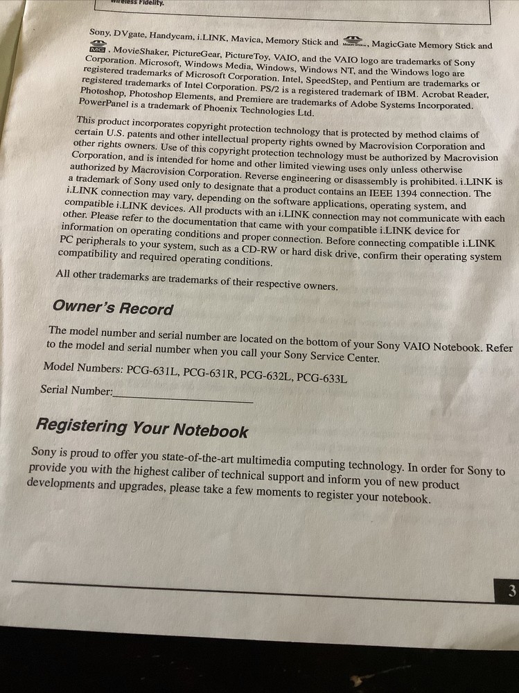 2 Sony VAIO Notebook Quick Start & Notes on Use PCG-R505 Series Computer manuals