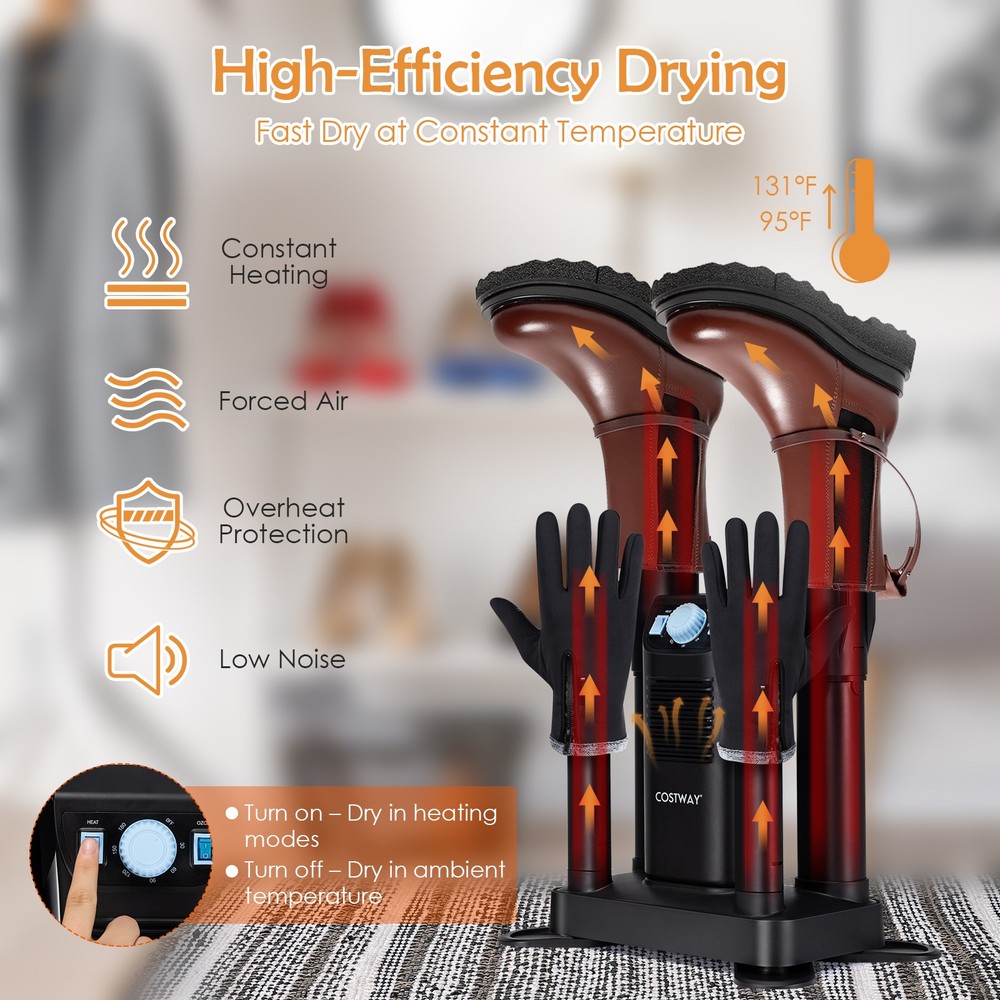 Electric 4 Shoe Dryer Deodorizing Boot Warmer W/ 180 Mins Timer & Heating Blower