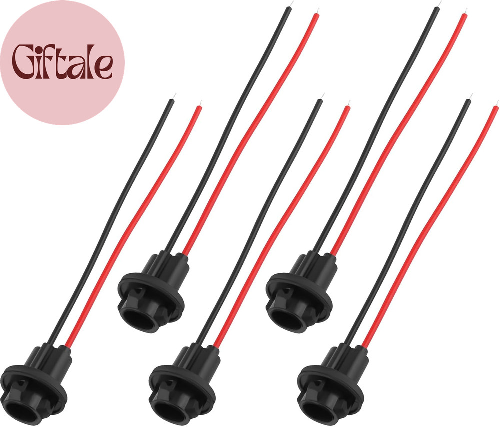 5PCS 194 Bulb Socket with Wire Pigtail,T10 Socket for 158,161,168,175,194 Light