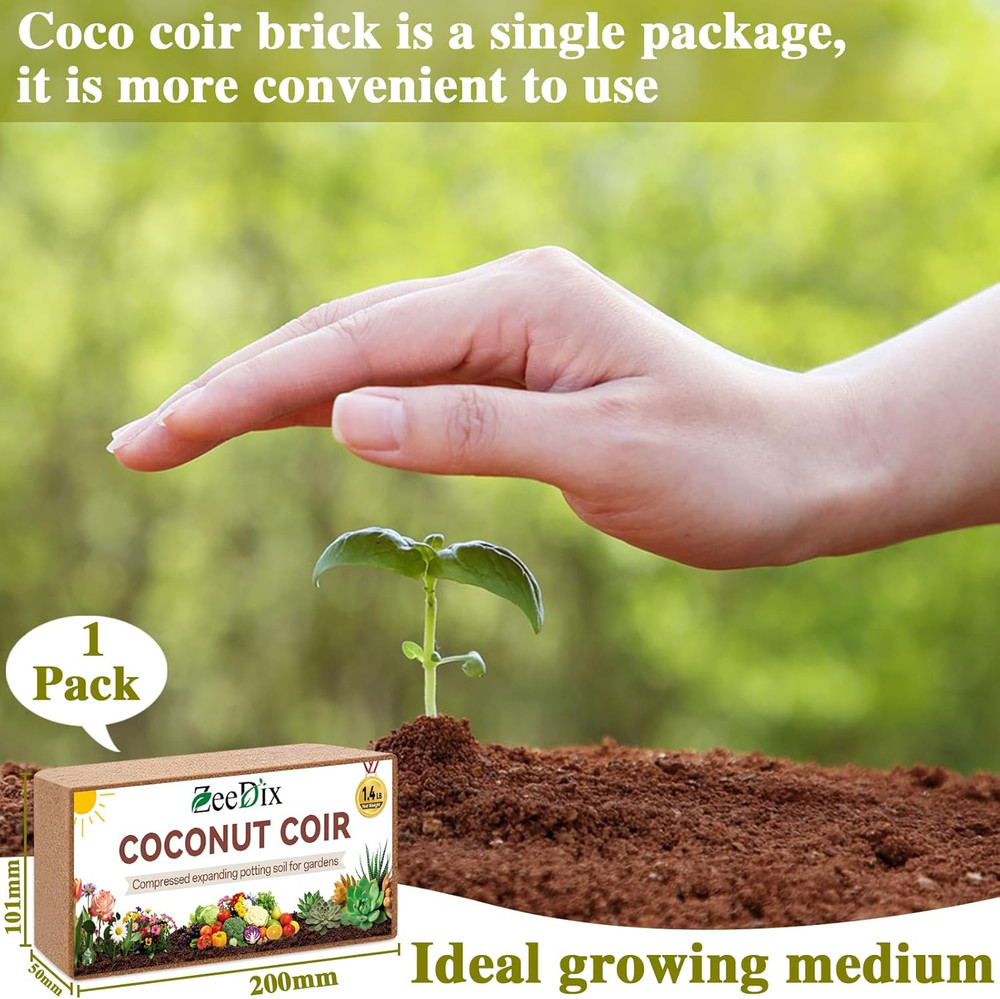 Zeedix 1 Pack Coco Coir Brick, 100% Organic Compressed Coco Coir Brick Seed Star