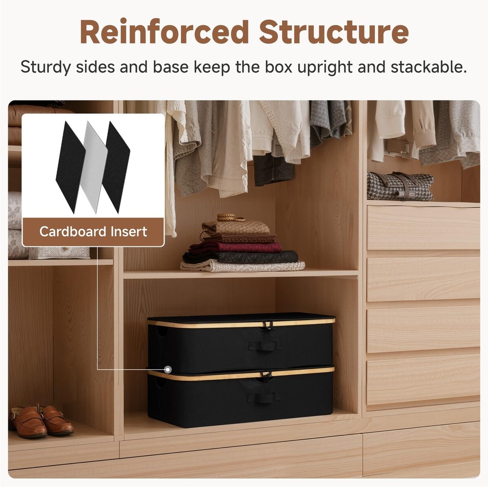 2-Pack Underbed Storage Box with Bamboo Frame, 42L Flip-Top Under Bed Contain...