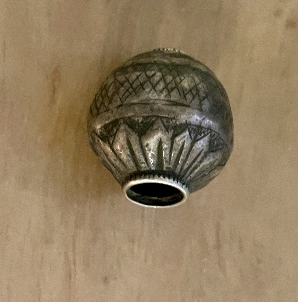 Antique Turkmen Silver Etched Bead