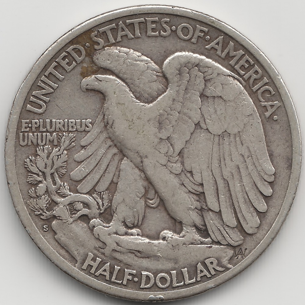 1921 S Walking Liberty Half Dollar, VF, scratched
