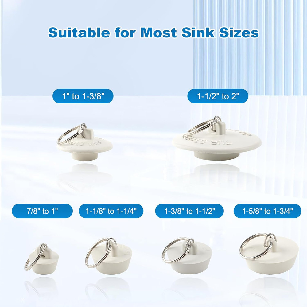 6PCS Sink Drain Stoppers Rubber Plug Set Pull Ring Multi Size