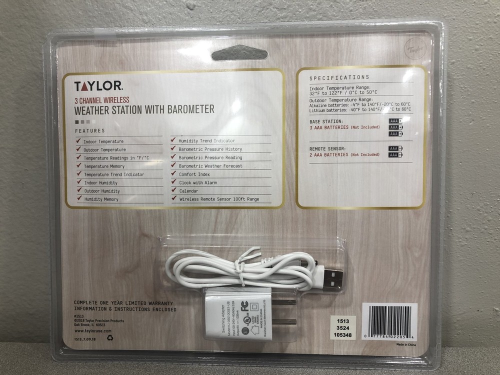 Taylor 1513 Multi-Functional 3-Channel Weather Station with Barometer