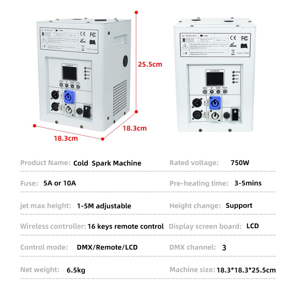 2PCS 750W Cold Spark Machine Stage Effect Firework Machine with Road Case