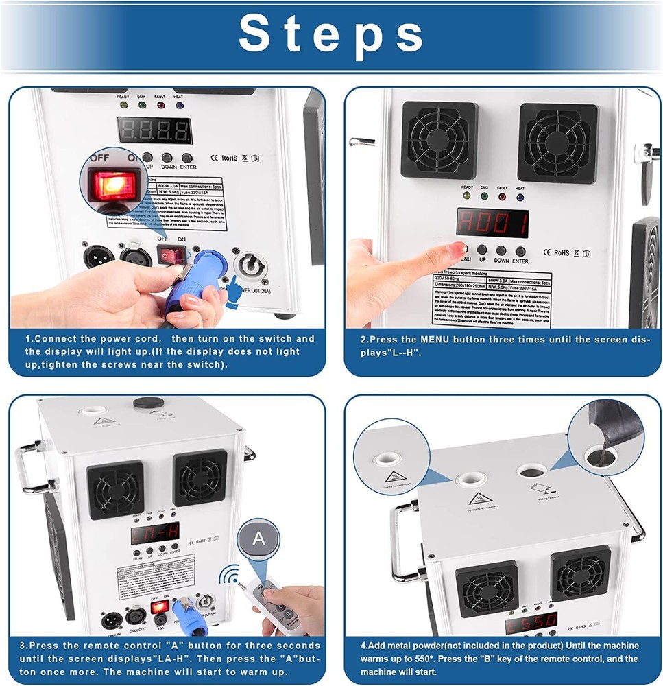 4x 700W Large Cold Spark Firework Machine with Flight Case Sets DMX Stage Effect