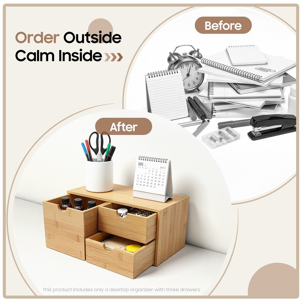 Bamboo Desk Organizer Drawer Tabletop Storage Organization Box Home