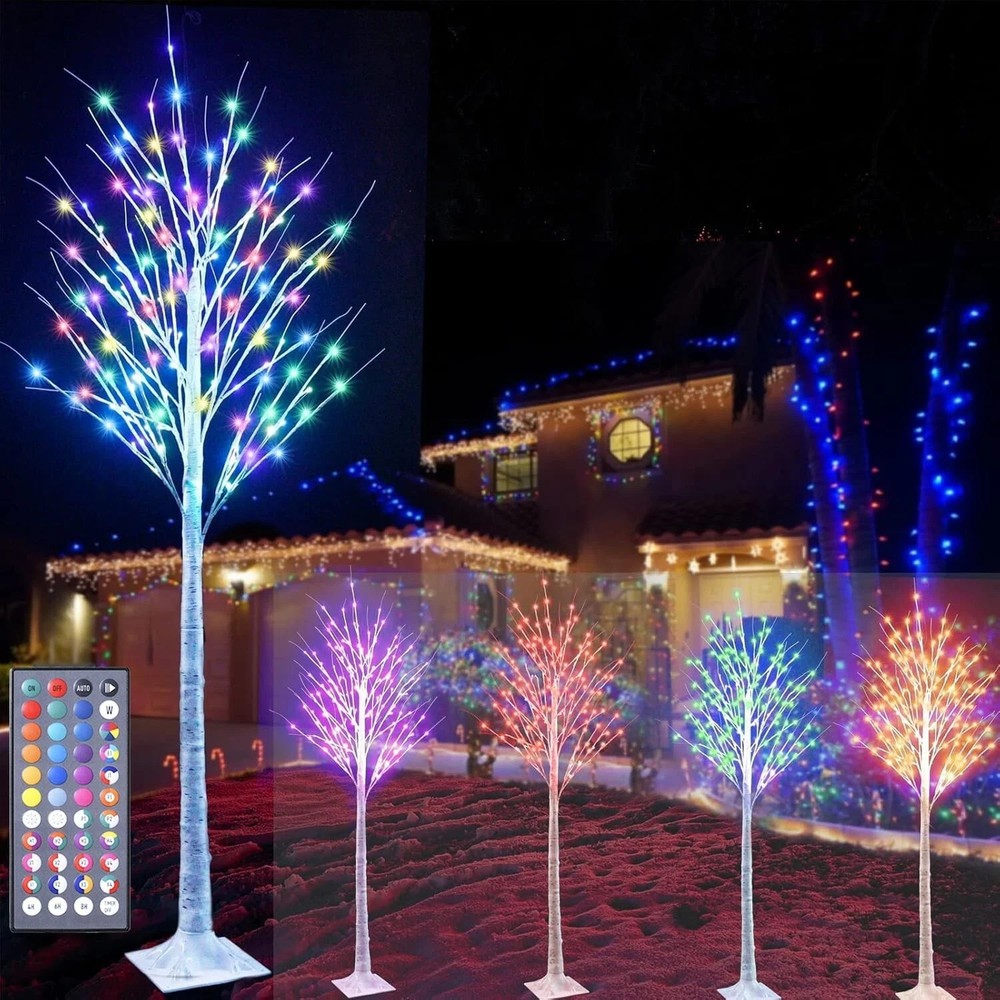 7Ft Birch Tree with LED lights Color Changing Lighted Birch Tree Outdoor, Rem...